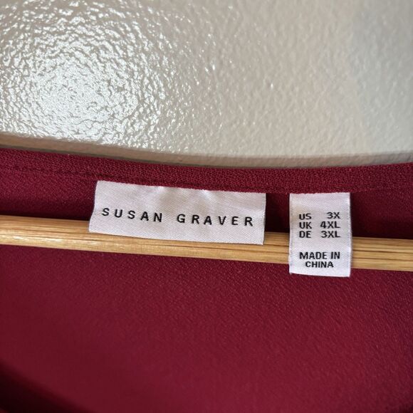 Susan Graver Liquid Knit Tunic Top Dark Red Lace Detail Mature Blouse Sz 3X - Picture 4 of 9